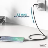 Digitus USB 2.0 Silikon-Kabel USB-A > Lightning, MFI zertifiziert schwarz, 2 Meter, PD, Laden mit bis zu 12 Watt