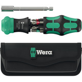 Wera Kraftform Kompakt 28 RA mit Tasche, Bit-Satz schwarz/grün, 6-teilig, 1/4", mit Ratschenfunktion und Edelstahl-Bithalter
