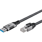 goobay Ethernet-Kabel USB-A 3.2 Gen1 Stecker > RJ-45 Stecker, LAN-Adapter schwarz/silber, 15 Meter, geflochtener Textilmantel