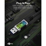 goobay Ethernet-Kabel USB-A 3.2 Gen1 Stecker > RJ-45 Stecker, LAN-Adapter schwarz/silber, 15 Meter, geflochtener Textilmantel