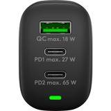 goobay USB-C Multiport-Schnellladegerät, PD, GaN, 65 Watt schwarz, 2x USB-C, 1x USB-A, Power Delivery, QuickCharge