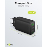 goobay USB-C Multiport-Schnellladegerät, PD, GaN, 65 Watt schwarz, 2x USB-C, 1x USB-A, Power Delivery, QuickCharge