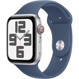 Apple Watch SE, Smartwatch silber, Aluminium, 44 mm, Sportarmband Denim S/M, Cellular
