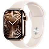 Apple Watch Series 10, Smartwatch gold, Titangehäuse, 42 mm, Sportarmband Polarstern M/L, Cellular