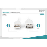 Digitus USB 2.0 Verlängerungskabel, USB-A Stecker > USB-A Buchse beige, 1,8 Meter