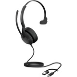 Jabra Evolve2 50, Headset schwarz, UC, Bluetooth 5.2, USB-C und USB-A, Mono