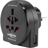 Ansmann Reisestecker World to EU + USB, Adapter schwarz