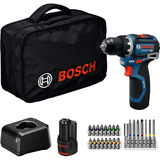 Bosch Akku-Bohrschrauber GSR 12V-32 Professional, 12Volt blau/schwarz, 2x Li-Ionen Akku 2,0Ah, 24-teiliges Zubehör-Set, Werkzeugtasche