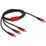 DeLOCK USB Ladekabel, USB-C Stecker > 3x USB-C Stecker schwarz/rot, 1 Meter, gesleevt, nur Ladefunktion