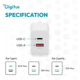 Digitus USB GaN Ladegerät 30W, 1x USB-C, 1x USB-A weiß