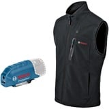 Bosch Professional Heat+Jacket GHV 12+18V Kit Größe M, Arbeitskleidung schwarz, inkl. Ladegerät GAL 12V-20 Professional, 1x Akku GBA 12V 2.0Ah