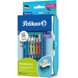 Pelikan Kreativfabrik Malzubehörset gross L türkis, Wasserbox mit Mischpalette, Schwamm, 5 Pinsel, 5 Tuben Temperafarbe, Mischanleitung und wasserfestem Stickerbogen