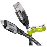 goobay Ethernet-Kabel USB-C 3.2 Gen2 Stecker > RJ-45 Stecker, LAN-Adapter schwarz/silber, 10 Meter, geflochtener Textilmantel