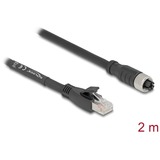 DeLOCK M12 Kabel X-kodiert 8 Pin Buchse > RJ-45 Stecker, Cat.5e S/FTP schwarz, 2 Meter, flexibel
