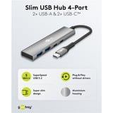 goobay Slim 4-Port USB-C auf USB-C/USB-A 5 Gbit/s, USB-Hub grau