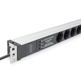 Digitus 19" Steckdosenleiste mit Aluminiumprofil, 6-fach, 1HE schwarz/aluminium, 2 Meter Kabel, Überspannungsschutz, Netzfilter, Stecker Typ-C