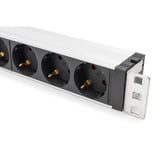 Digitus 19" Steckdosenleiste mit Aluminiumprofil, 6-fach, 1HE schwarz/aluminium, 2 Meter Kabel, Überspannungsschutz, Netzfilter, Stecker Typ-C