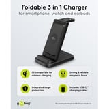 goobay Kabelloses 3in1-Ladegerät, 15 W, Ladestation schwarz