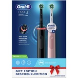 Braun Oral-B Pro 3 3900 Geschenk-Edition, Elektrische Zahnbürste weiß/schwarz, inkl. 2. Handstück