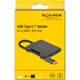 DeLOCK USB Adapter, USB-C Stecker > 2x HDMI Buchse schwarz, 15cm, Video Splitter, MST 4K 60Hz