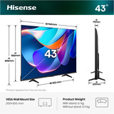 Hisense 43A6S, LED-Fernseher 108 cm (43 Zoll), schwarz/dunkelgrau, UltraHD/4K, Triple Tuner