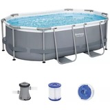 Bestway Power Steel Frame Pool-Set, 305cm x 200cm x 84cm, Schwimmbad grau/blau, mit Filterpumpe