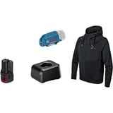 Bosch Professional Heat+Jacket GHH 12+18V Kit Größe L, Arbeitskleidung schwarz, inkl. Ladeadapter GAA 12V-21, 1x 12-Volt-Akku