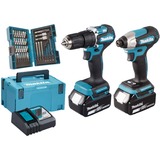 Makita Akku-Kombo-Kit DLX2414JX4, 18Volt, Schlagbohrschrauber blau/schwarz, 2x Li-Ion-Akku 3,0 Ah, MAKPAC Gr. 3