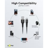 goobay Supersoftes USB 2.0 Textilkabel, USB-A Stecker > USB-C Stecker schwarz, 1 Meter