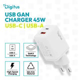 Digitus USB GaN Ladegerät 45W, 1x USB-C, 1x USB-A weiß
