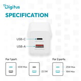 Digitus USB GaN Ladegerät 45W, 1x USB-C, 1x USB-A weiß