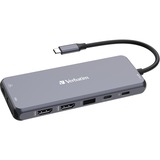 Verbatim USB-C Pro Multiport-Hub CMH-14, 14 Port, Dockingstation grau, 2x HDMI, VGA, RJ-45, 5x USB-A, Audio, 2x USB-C, PD, SD, microSD