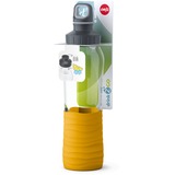 Emsa Drink2Go GLAS Trinkflasche 0,7 Liter transparent/gelb, Schraubverschluss