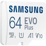 SAMSUNG EVO Plus 64GB microSDXC (2021), Speicherkarte weiß, UHS-I U1, Class 10, V10, A1