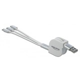 DeLOCK USB Aufrollladekabel, USB-A > Micro-USB + USB-C + Lightning weiß/silber, ca. 1 Meter, nur Ladefunktion