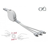 DeLOCK USB Aufrollladekabel, USB-A > Micro-USB + USB-C + Lightning weiß/silber, ca. 1 Meter, nur Ladefunktion