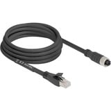 DeLOCK M12 Kabel X-kodiert 8 Pin Buchse > RJ-45 Stecker, Cat.5e S/FTP schwarz, 3 Meter, flexibel
