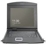Digitus Modulare HD LCD KVM Konsole mit 19" TFT 8 Port Cat 5, KVM-Switch schwarz, deutsches Tastaturlayout, 8 Port Cat 5 KVM-Switch, Touchpad