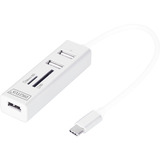 Digitus USB Typ-C OTG 3-Port Hub + Kartenleser, USB-Hub weiß