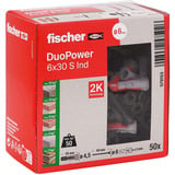 fischer Dübel DuoPower 6x30 S  hellgrau/rot, 50 Stück, mit verzinkter Schraube