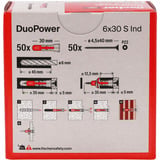 fischer Dübel DuoPower 6x30 S  hellgrau/rot, 50 Stück, mit verzinkter Schraube