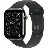 Apple Watch Series 11, Smartwatch Titan Schiefer, Titangehäuse, 46 mm, Sportarmband schwarz S/M, Cellular