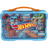 Theo Klein Hot Wheels - Sammelkoffervitrine mit Licht, Aufbewahrungsbox hellblau/transparent, für 54 Fahrzeuge, 1:64