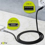 goobay USB 2.0 Adapterkabel, USB-A Stecker > Lightning Stecker grau/silber, 50cm, gesleevt, Metallstecker