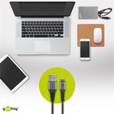 goobay USB 2.0 Adapterkabel, USB-A Stecker > Lightning Stecker grau/silber, 50cm, gesleevt, Metallstecker