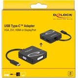 DeLOCK USB Adapter, USB-C Stecker > VGA + HDMI + DVI + DisplayPort Buchse schwarz, 10cm