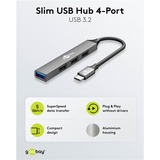goobay Slim 4-Port USB-Hub, USB-C auf USB-A, USB 3.2 Gen1 grau