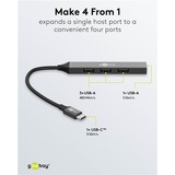goobay Slim 4-Port USB-Hub, USB-C auf USB-A, USB 3.2 Gen1 grau