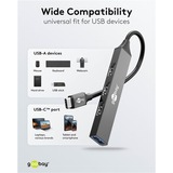 goobay Slim 4-Port USB-Hub, USB-C auf USB-A, USB 3.2 Gen1 grau