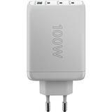 goobay USB-C PD Multiport-Schnellladegerät 100 Watt weiß, 1x USB-A QC, 3x USB-C PD, GaN-Technologie